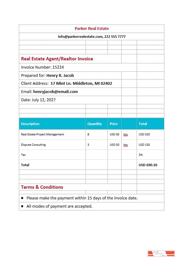 Real Estate Agent Realtor Invoice Template PSD template